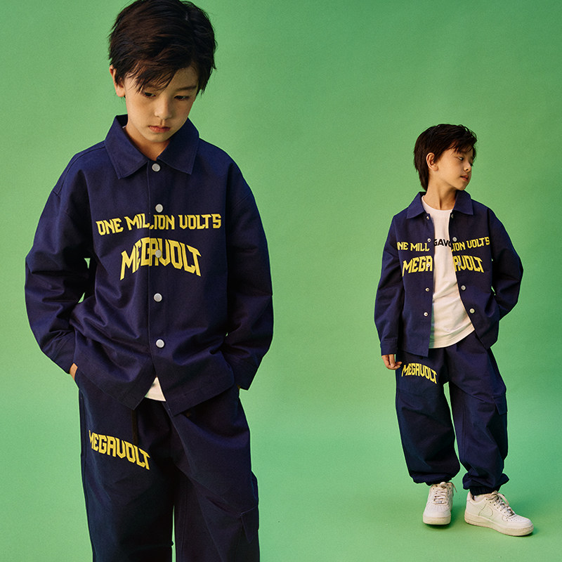 MEGAVOLT潮牌童装男童藏蓝色跳街舞套装儿童嘻哈潮服帅气演出服装