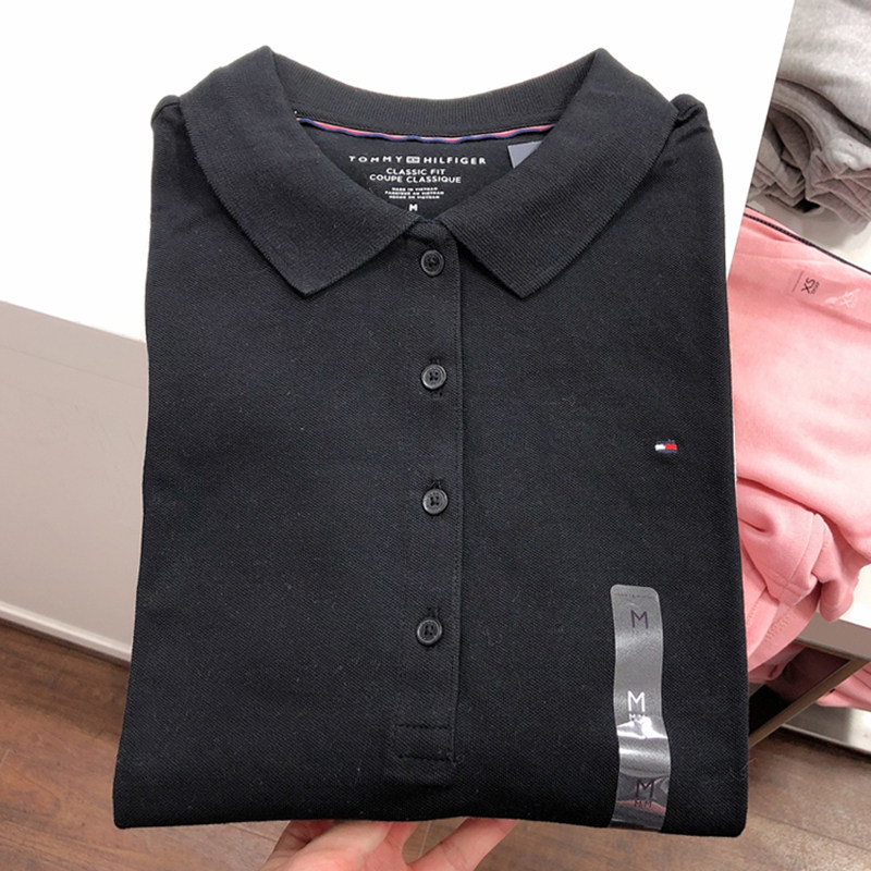 BUY TOMMY TOMMY SUMMER SHORT SLEEVE POLO SHIRT WOMENS T-SHIRT 4 BUTTONS SOLID COLOR SLIM BUSINESS CASUAL BASE SHIRT