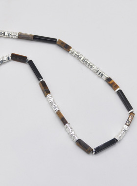 虎眼石拼接女咖啡色锁骨链