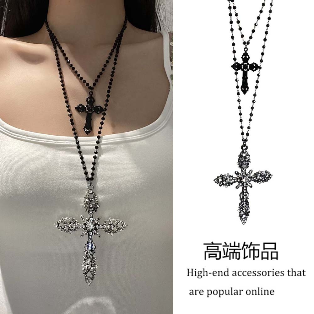 欧美复古暗黑风镶钻十字架项链女