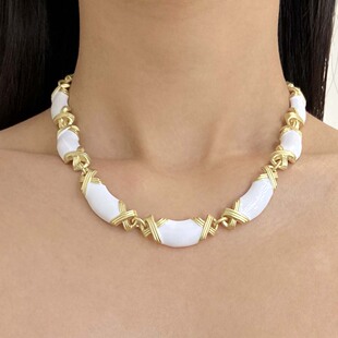 欧美金属白色珐琅项链女重工轻奢高级感锁骨链小众设计感竹节颈链