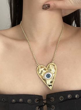 欧美夸张复古恶魔之眼爱心项链女