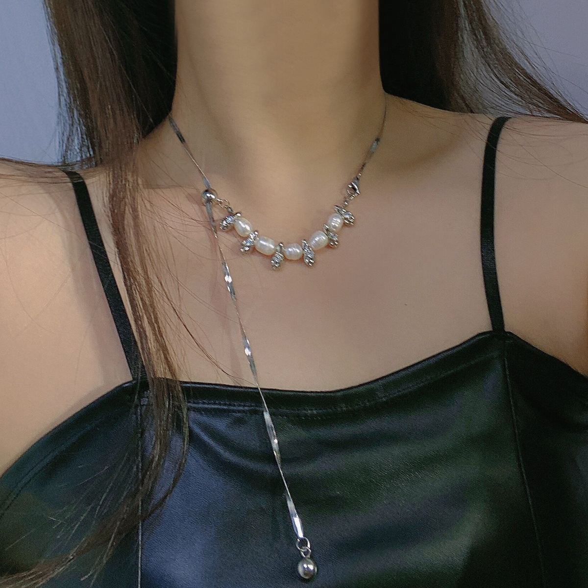 金属蛇骨链拼接女抽拉项链
