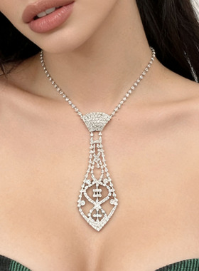 甜酷辣妹超闪镶钻镂空领带项链女