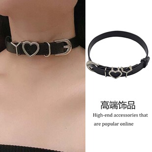 甜酷辣妹金属字母爱心皮革皮带扣项链欧美复古朋克choker颈圈颈链