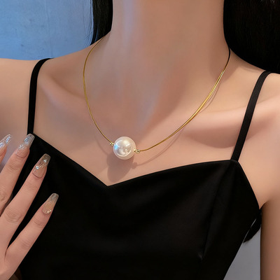 法式复古简约单颗珍珠吊坠项链女