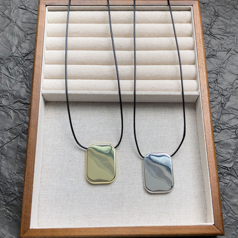 韩版小众简约几何方形吊坠项链女