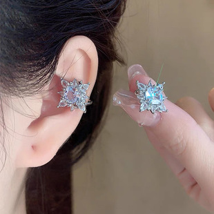 气质超闪镶钻星星耳夹耳环女小众无耳洞耳骨夹耳饰几何方形配饰