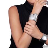 欧美个性 手环臂环设计感百搭手饰 银色金属手镯男女不规则弧形宽版