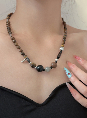 美德拉虎眼石串珠圆珠项链颈链女