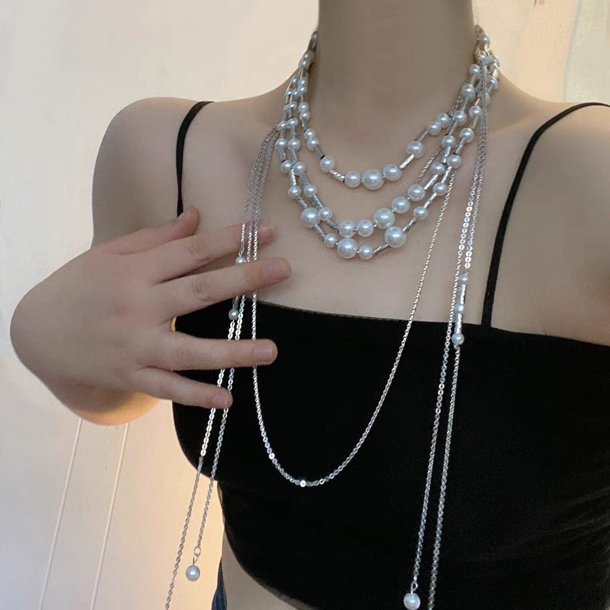 欧美重工多层叠戴链条流苏珍珠项链女长款复古高级感锁骨链毛衣链,饰品/流行首饰/时尚饰品新,项链,淘宝优惠券,粉丝福利购,淘宝优惠卷