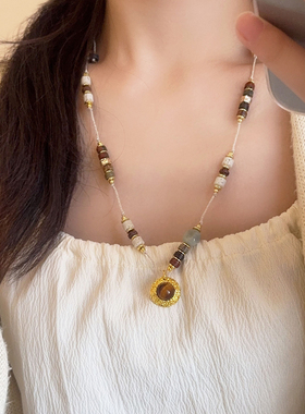 美德拉彩石串珠虎眼石吊坠项链女