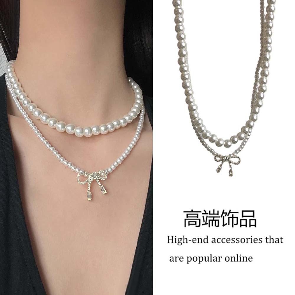 轻奢高级感双层珍珠蝴蝶结项链女