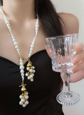 中古风vintage渐变珍珠流苏项链