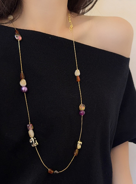 多巴胺彩色串珠长款项链女小众