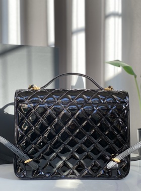 私定高品 Jennic同款22K漆皮黑色菱格双肩包时尚手提书包邮差包