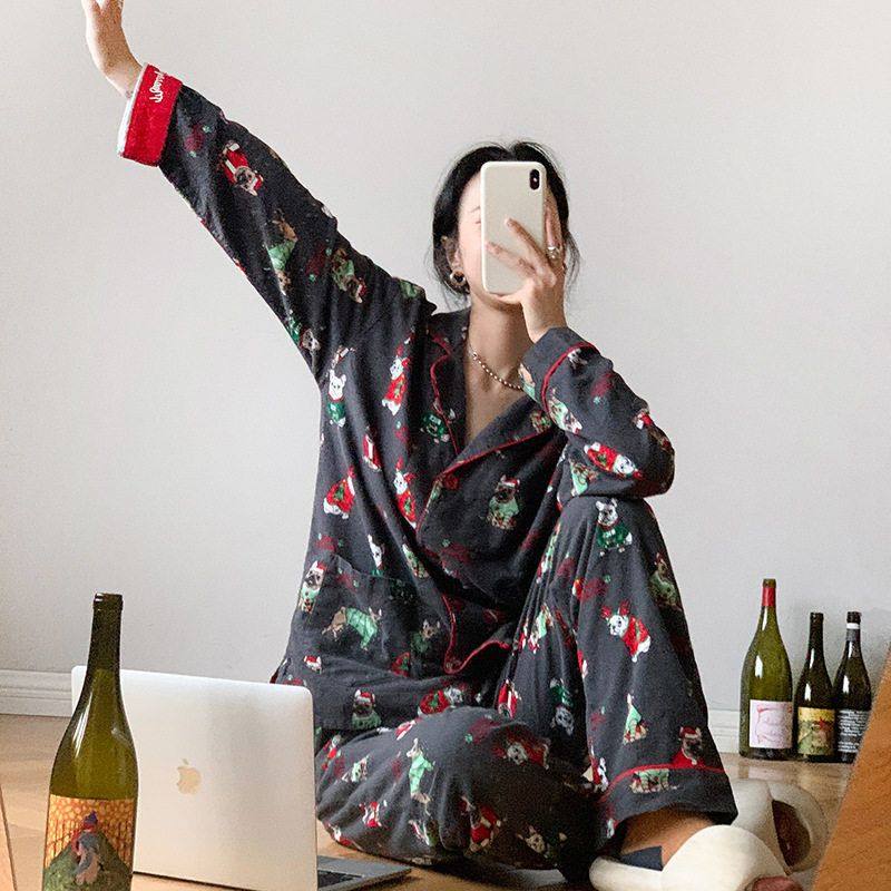 PJSawage秋冬保暖加厚磨毛睡衣套装 轻柔棉质女士月子服家居服pjs