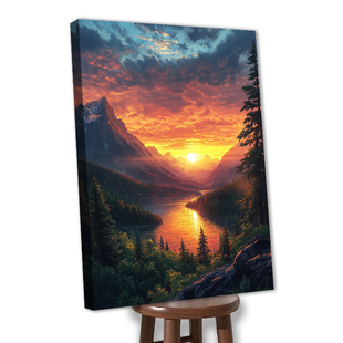 绷框钻石画非成品满钻绷好内框自己贴夕阳晚景风景客厅免装裱