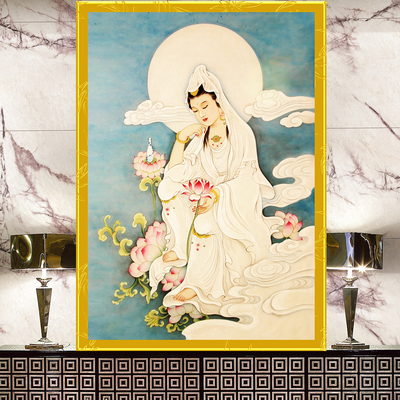 观音菩萨佛像人物砖石秀十字绣