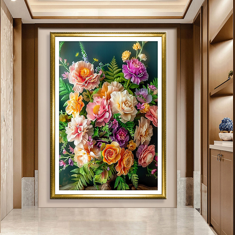 钻石画新款满钻花卉花开富贵满堂彩贴钻十字绣线绣客厅餐厅砖石绣图片