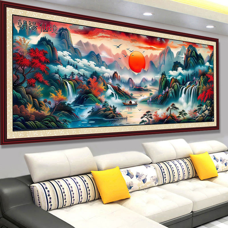 钻石画满钻新款朝阳仙境客厅大幅山水风景大画砖石绣钻石贴十字绣图片