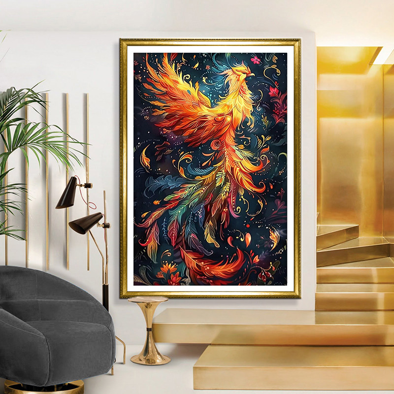 钻石画图火凤凰凤鸣朝阳小幅竖版浴火凤凰满钻新款钻石绣十字绣