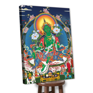 唐卡绿度母菩萨绷框钻石画非成品绷好内框自己贴客厅免装裱竖版5d