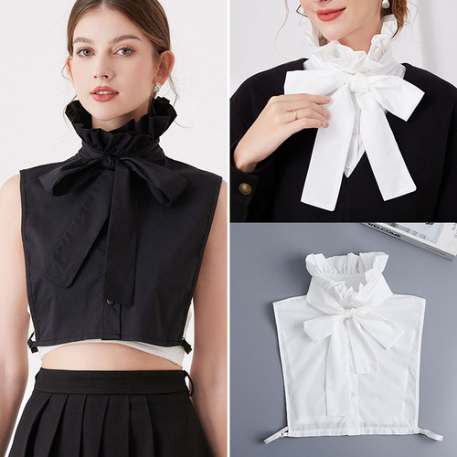 气质纯棉蝴蝶结假领子女百搭假领配毛衣秋冬打底内搭花边立领高领