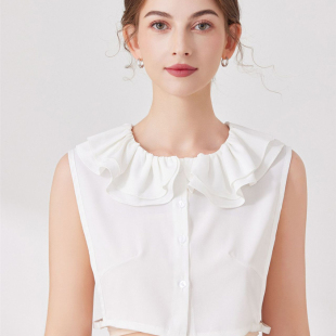 法式荷叶边假领子女双层褶皱花边假领雪纺衬衫百搭假衬衣领装饰领