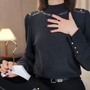 洋气烫钻气质显瘦保暖上衣 妈妈装 秋冬德绒半高领打底衫 女2025新款