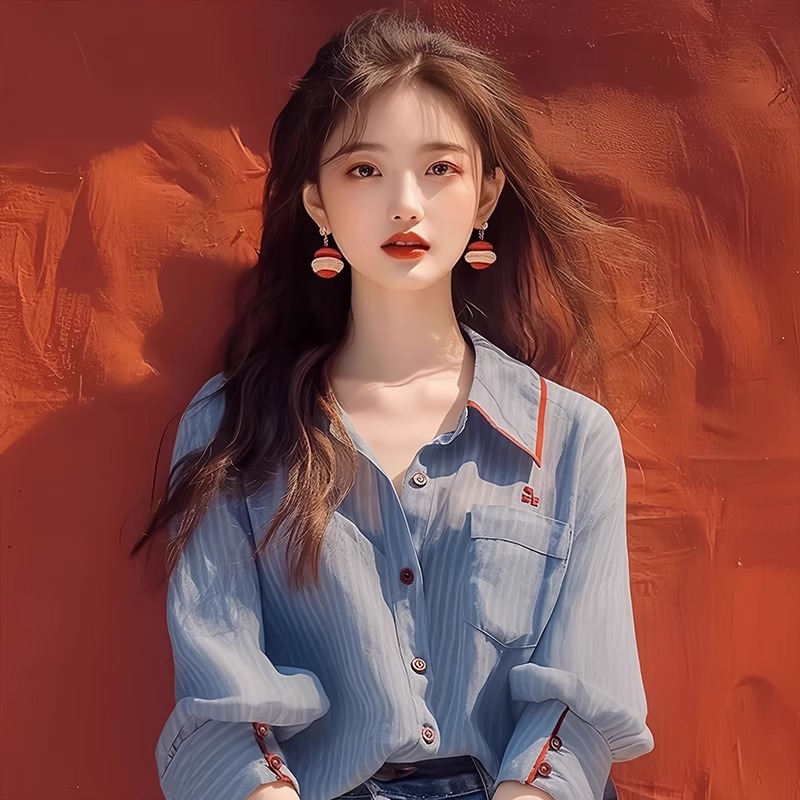 法式蓝色翻领早秋季新款女