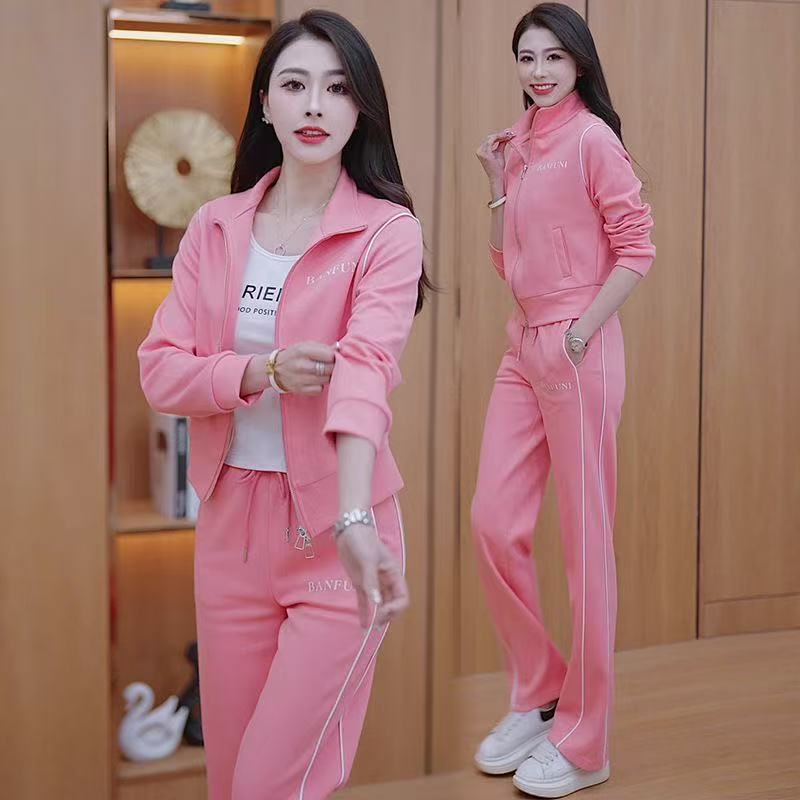 秋季开衫洋气简约卫衣阔腿裤两件套女时尚通勤休闲运动舒适套装