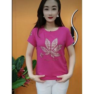 长袖 秋季 烫钻t恤女 中年妈妈装 女士体恤宽松显瘦 上衣大码 2025新款