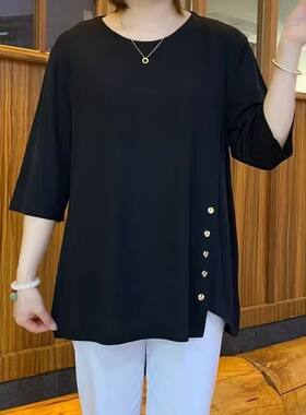 中短袖宽松遮肚子特大码200斤女装中老年妈妈时尚女装百搭纯色T恤