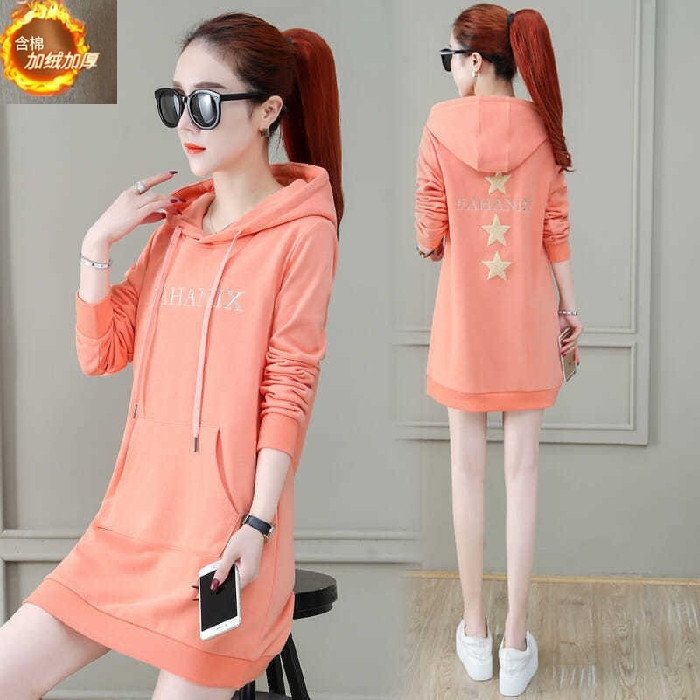 秋冬装时尚大码连帽套头连衣裙