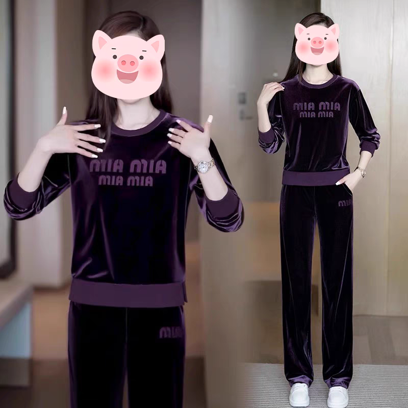 金丝绒套装女时尚洋气两件套