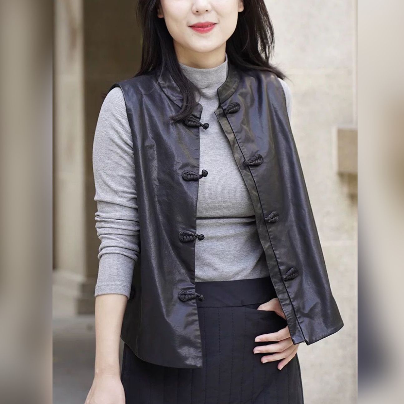 皮衣马甲女无袖坎肩外套