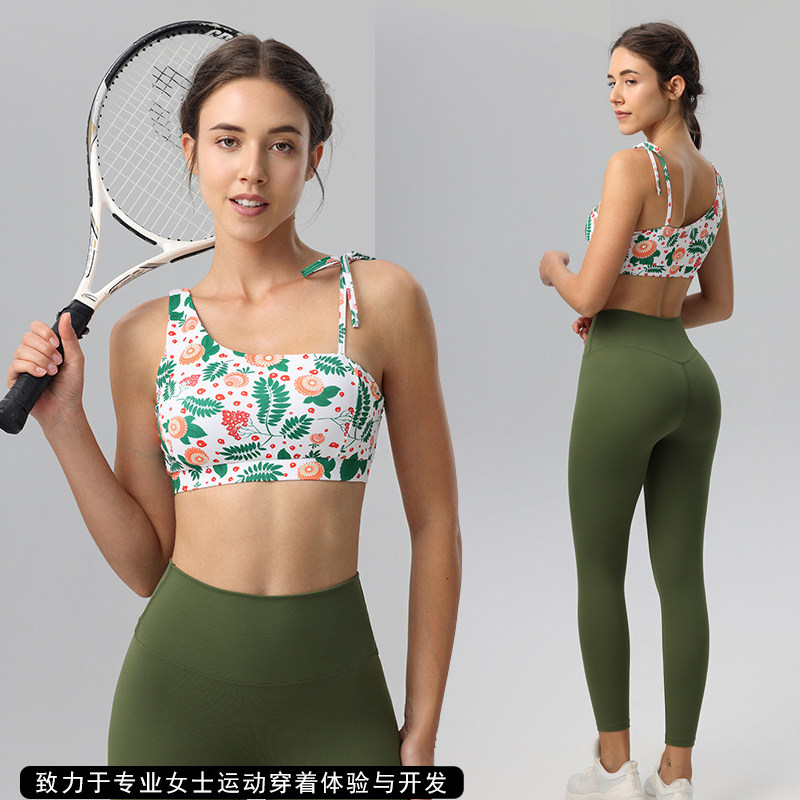 印花绑带款瑜伽服上衣背心女内衣户外健身美背文胸性感个性瑜伽衣