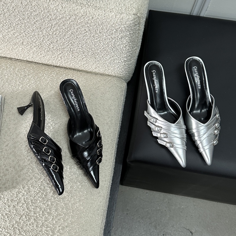 欧美风细高跟包头拖鞋女外穿时尚