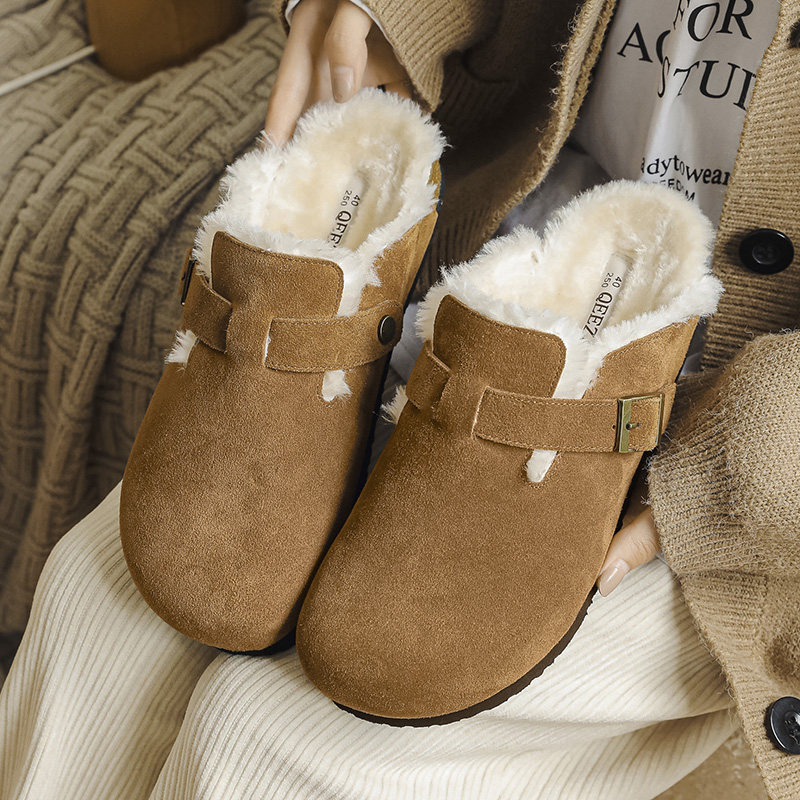 美式厚底加绒勃肯包头半拖单鞋男居家保暖一脚蹬B253-9132-P125，男鞋拖鞋，星座814A（原电商B253）