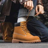 美式复古厚底大黄靴马丁靴情侣款英伦风工装靴B253-6065-P130，男鞋马丁靴，星座814A（原电商B253）