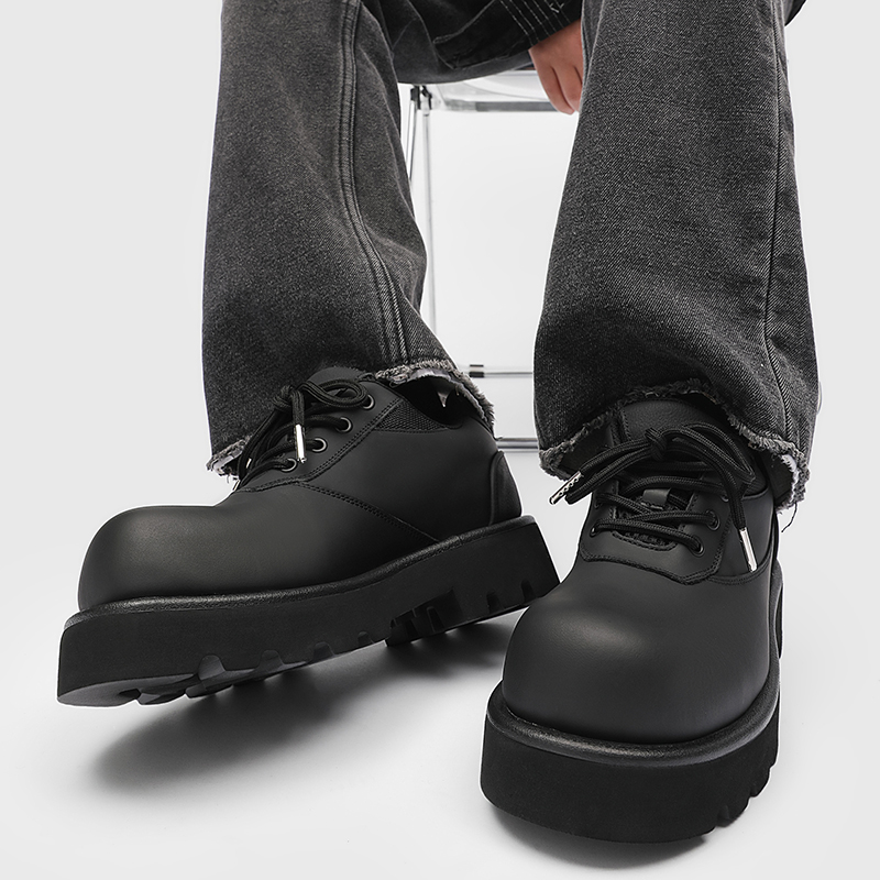 2024春夏美式炭黑大头皮鞋男工装通勤百搭黑色德比鞋9218-P110，男鞋皮鞋，电商B253