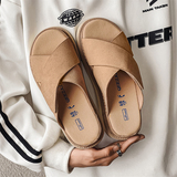 勃肯拖鞋男厚底一脚蹬凉拖鞋情侣交叉拖鞋露趾真皮拖鞋9510-P130，男鞋拖鞋，星座814A（原电商B253）