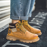 美式复古真皮马丁靴男厚底百搭工装短靴大黄靴B253-8162-P135，男鞋马丁靴，星座814A（原电商B253）