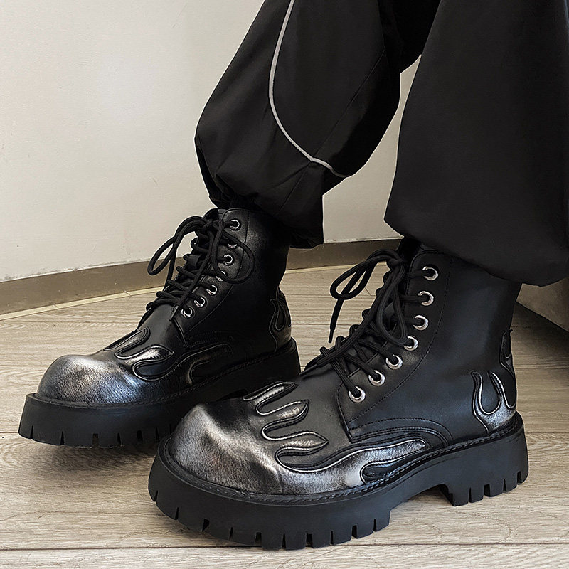 小众设计火焰靴子潮男ins马丁靴厚底户外高帮短靴B253-8519-P120，男鞋马丁靴，星座814A（原电商B253）