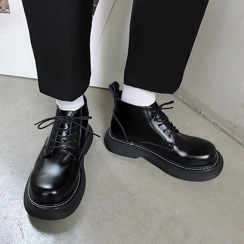 ins网红厚底马丁靴男复古日系大头机车皮靴--B253-5220-P115，男鞋马丁靴，星座814A（原电商B253）