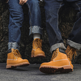 美式复古厚底大黄靴马丁靴情侣款英伦风工装靴B253-6065-P130，男鞋马丁靴，星座814A（原电商B253）