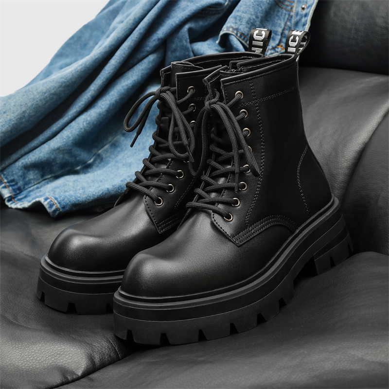 英伦风黑色马丁靴男ins酷侧拉链工装机车靴B253-9551-P110，男鞋马丁靴，星座814A（原电商B253）