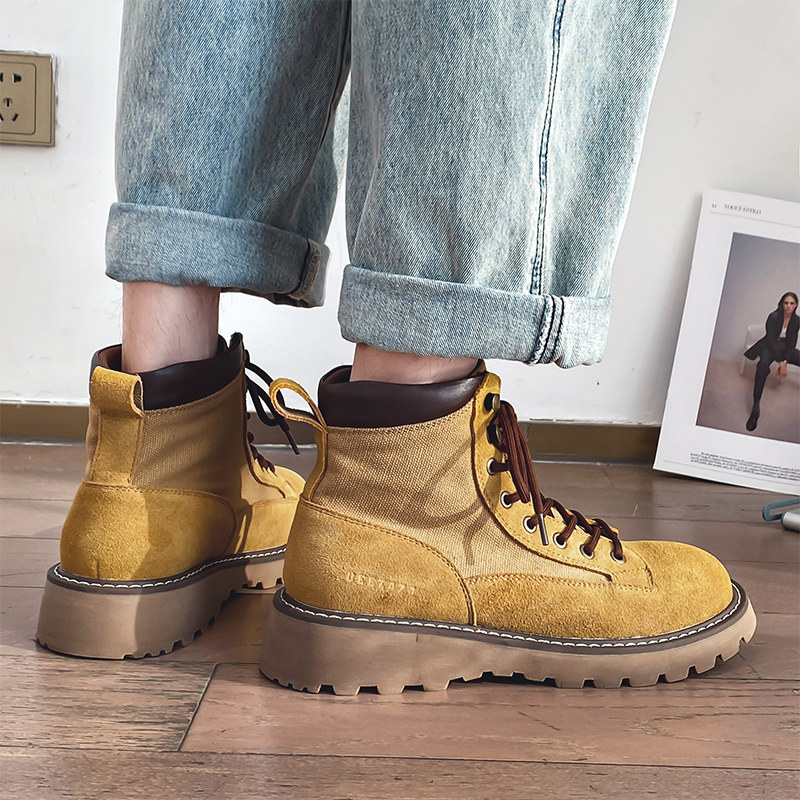 冬季加绒马丁靴男复古厚底沙漠靴情侣大黄靴B253-9852-P120，男鞋马丁靴，星座814A（原电商B253）