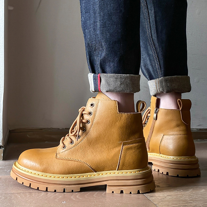 美式复古七孔高帮马丁靴男工装大黄靴B253-8918-P120，男鞋马丁靴，星座814A（原电商B253）